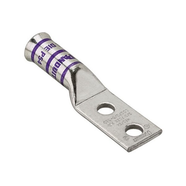 One-Hole Compression Lug, 2 AWG Max, Long Barrel, Copper, Brown
